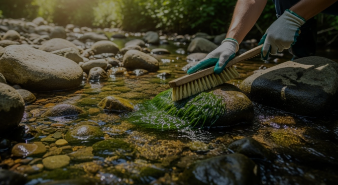 how do you clean algae off rocks